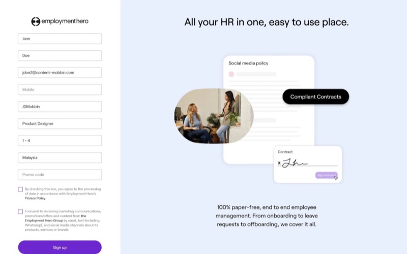 Employment Hero SaaS onboarding flow with drop-off risks